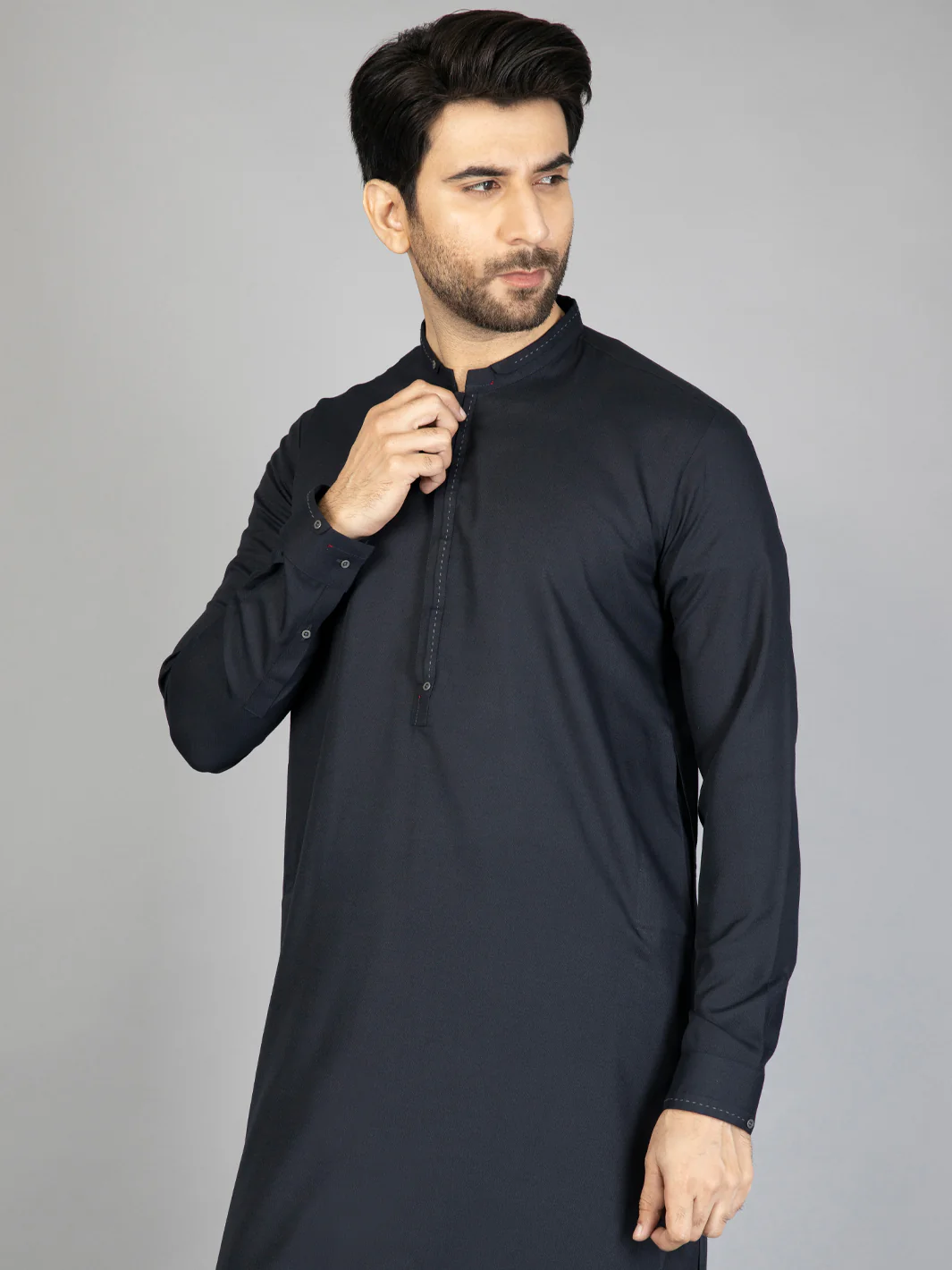 Navy Blue Blended Kameez Shalwar - AL-KS-2869 - Image 4