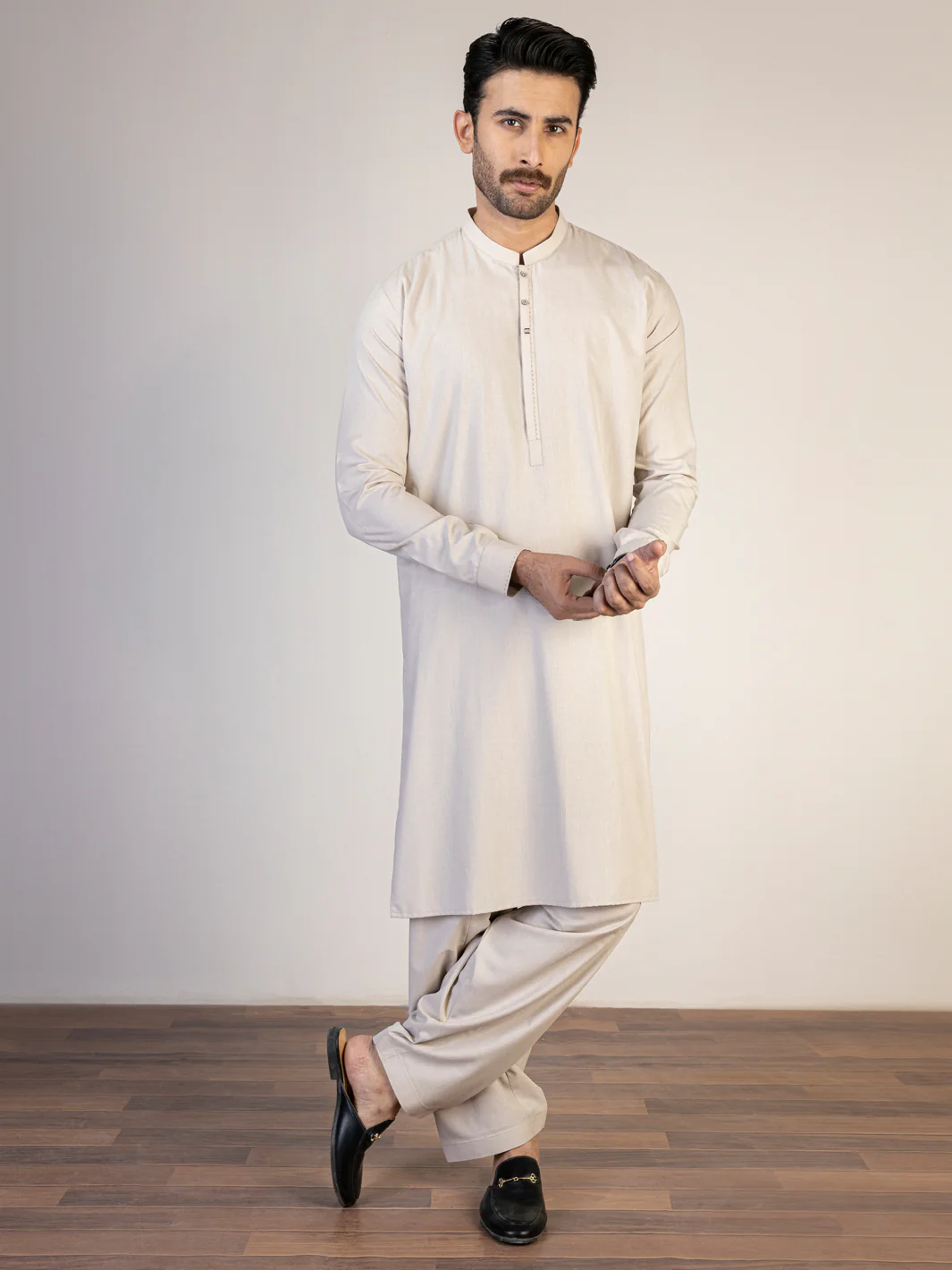 Light Beige Kameez Shalwar - AL-KS-2874