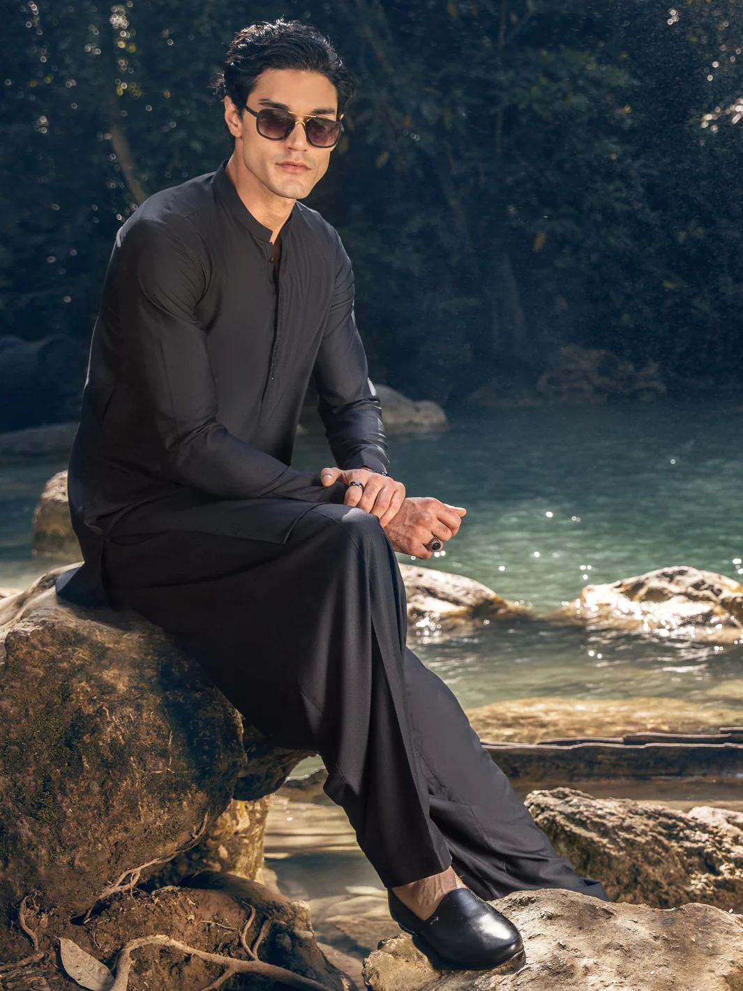 Black Kameez Shalwar - AL-KS-2879 - Image 2