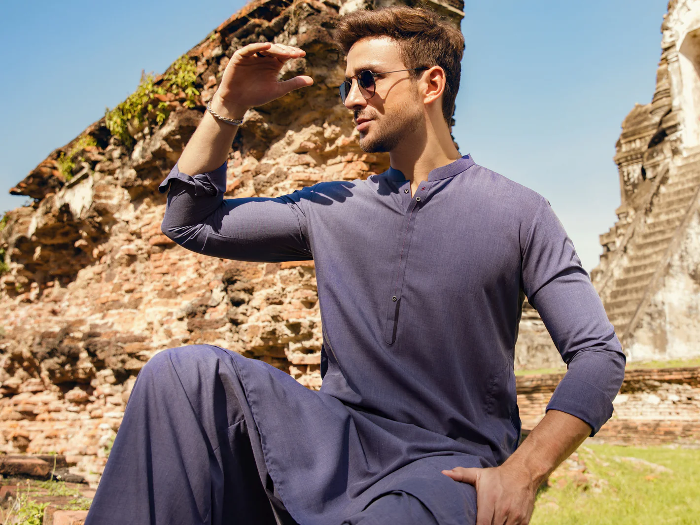 Blue Kameez Shalwar - AL-KS-2883 - Image 4