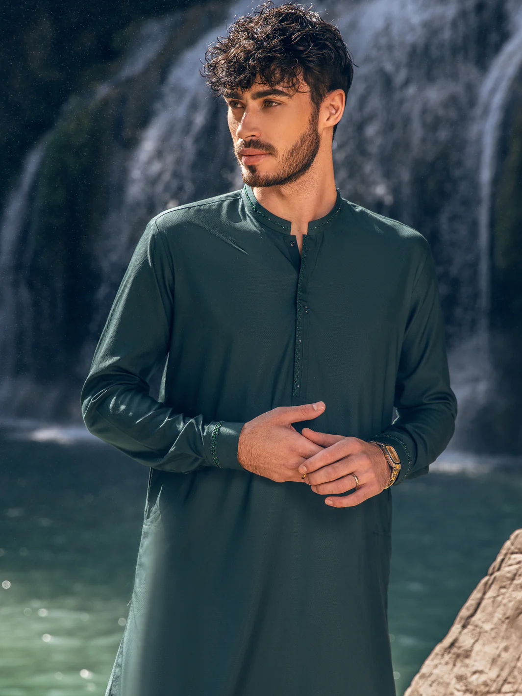 Green Kameez Shalwar - AL-KS-2892 - Image 2