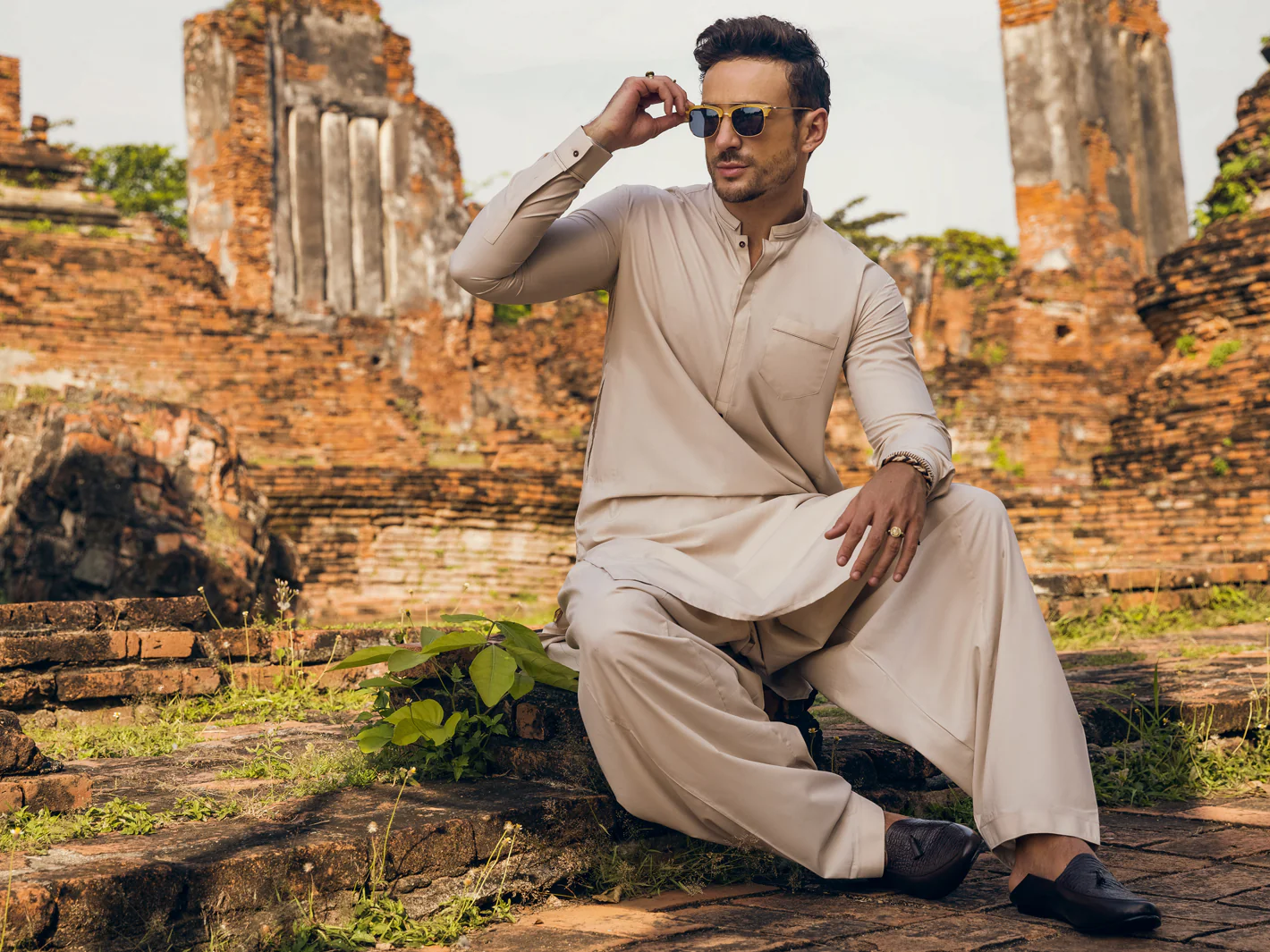Cream Kameez Shalwar - AL-KS-2901 - Image 3