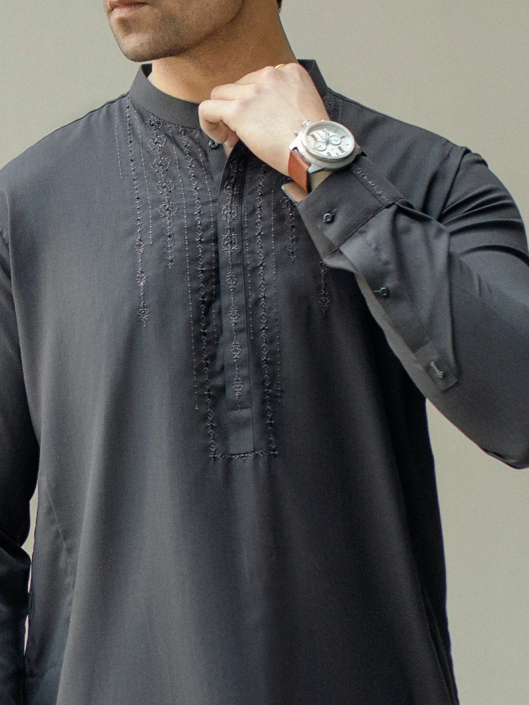 Dark Brown Kameez Shalwar - AL-KS-2927 - Image 3