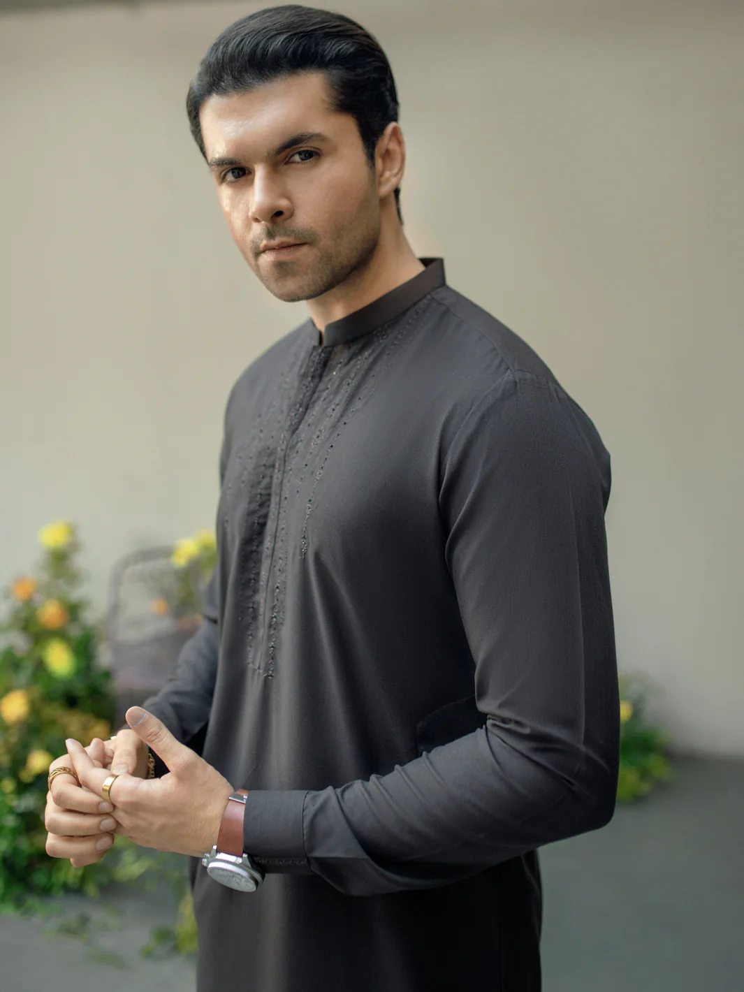 Dark Brown Kameez Shalwar - AL-KS-2927 - Image 4