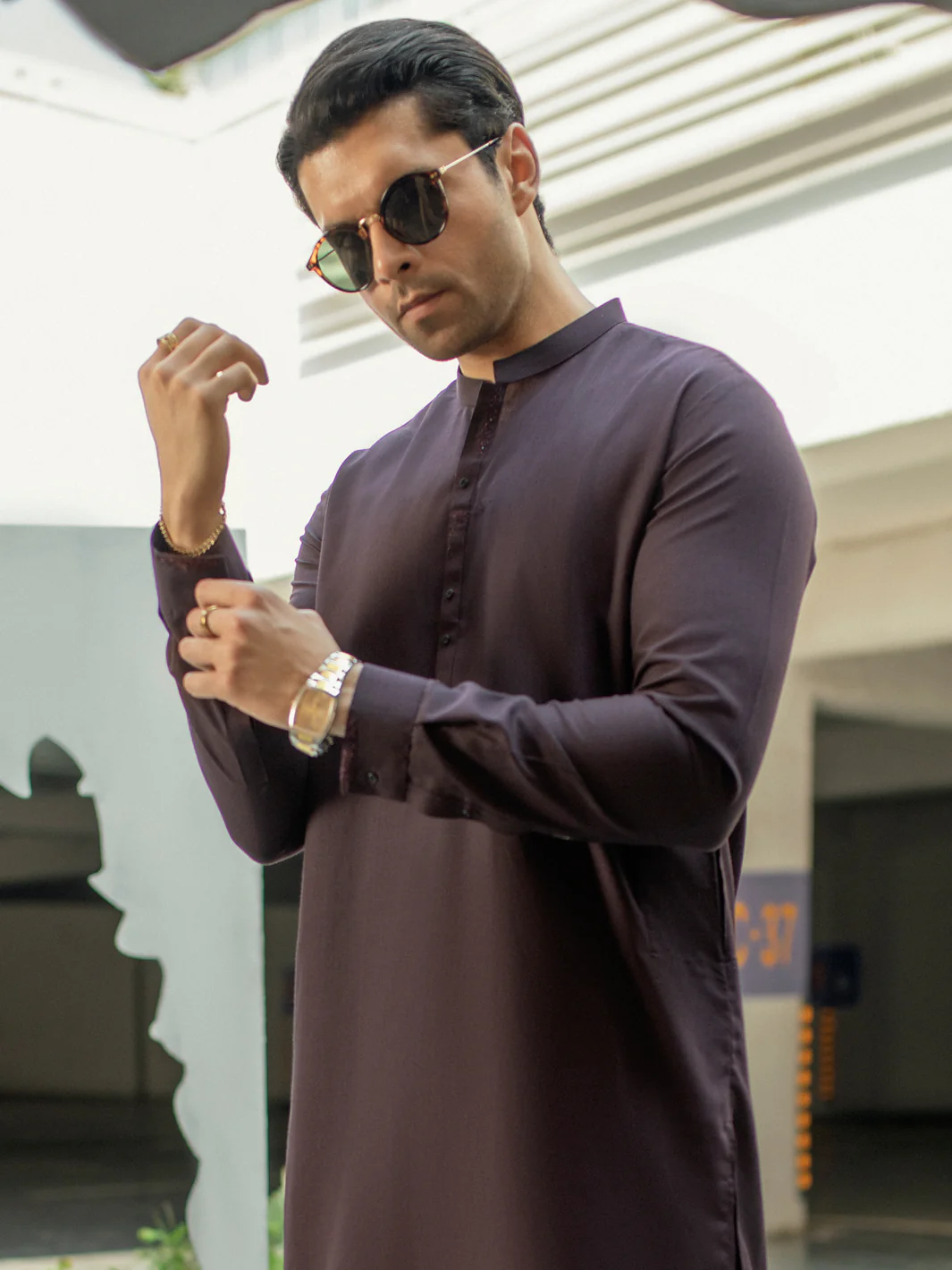 Dark Purple Kameez Shalwar - AL-KS-2928 - Image 3