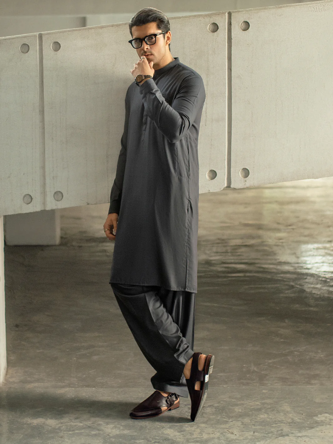 Charcoal Grey Kameez Shalwar - AL-KS-2950