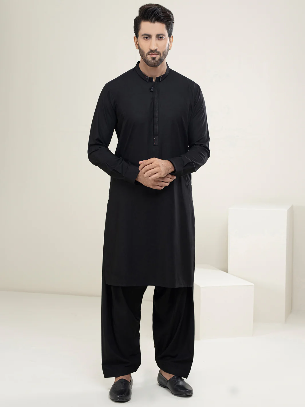 Black Blended Kameez Shalwar - AL-KS-2954B