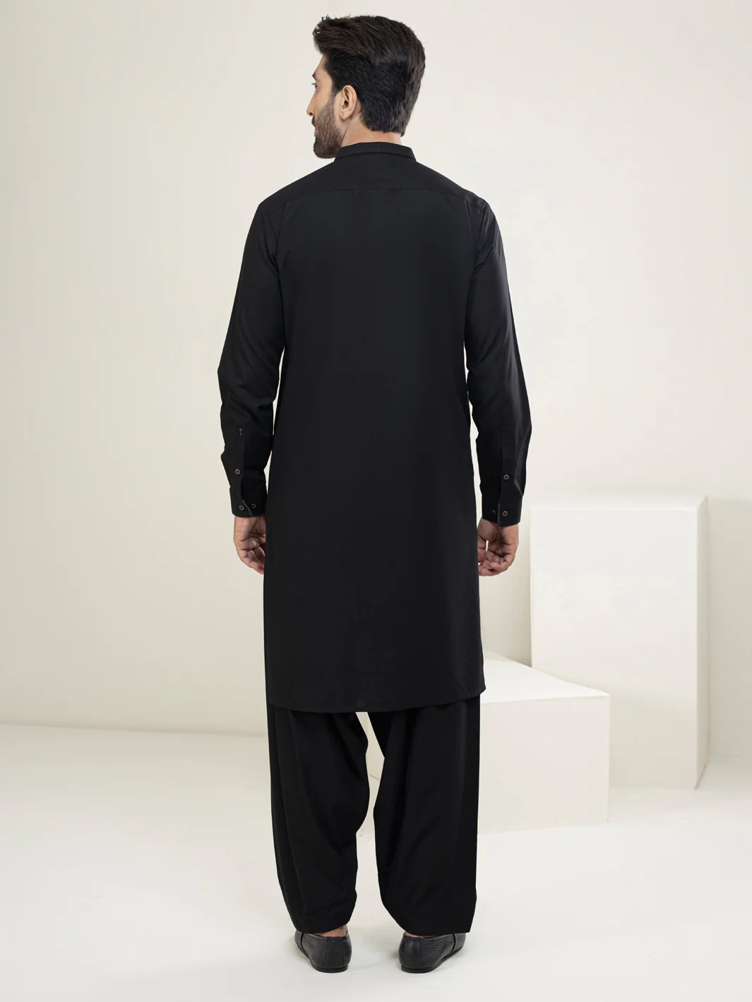 Black Blended Kameez Shalwar - AL-KS-2954B - Image 2
