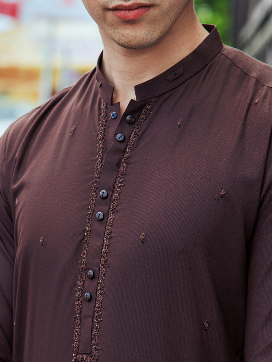 Dark Brown Blended Kameez Shalwar - AL-KS-2958 - Image 3
