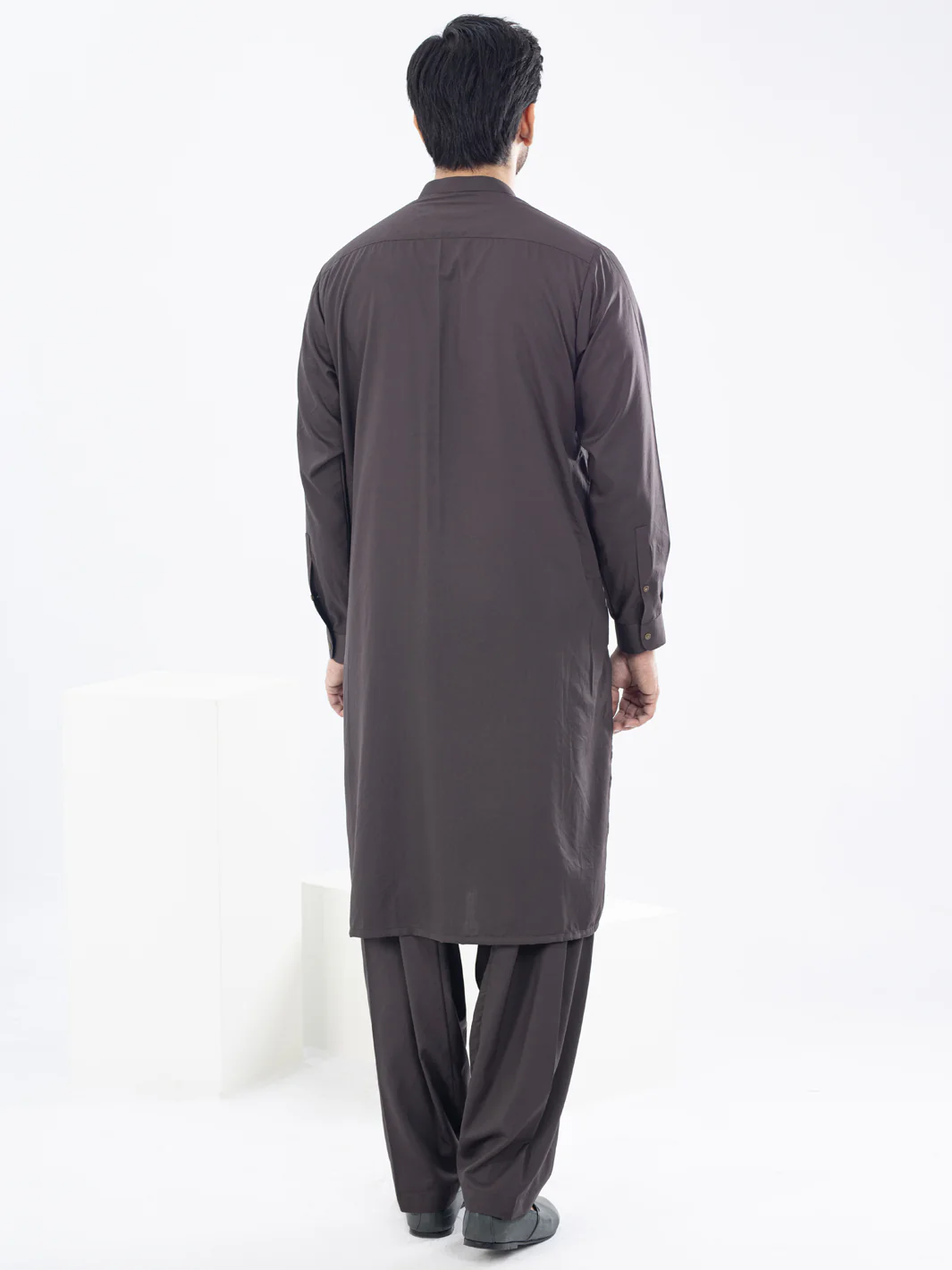 Dark Brown Kameez Shalwar - AL-KS-2970E - Image 3