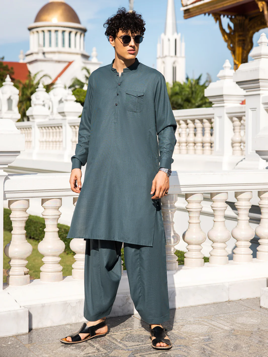 Green Blended Kameez Shalwar - AL-KS-2976 - Image 2