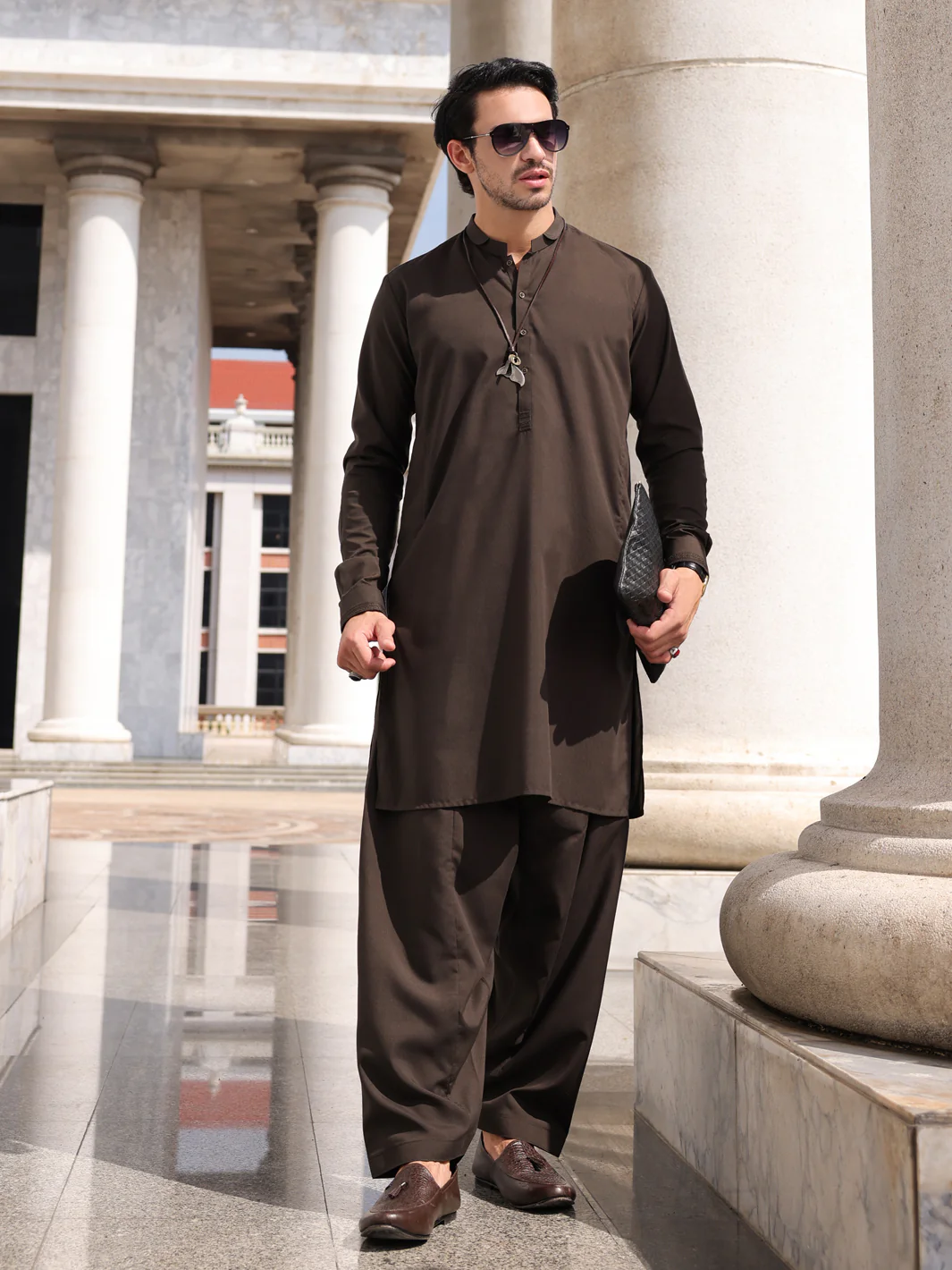 Dark Green Blended Kameez Shalwar - AL-KS-2983 - Image 2