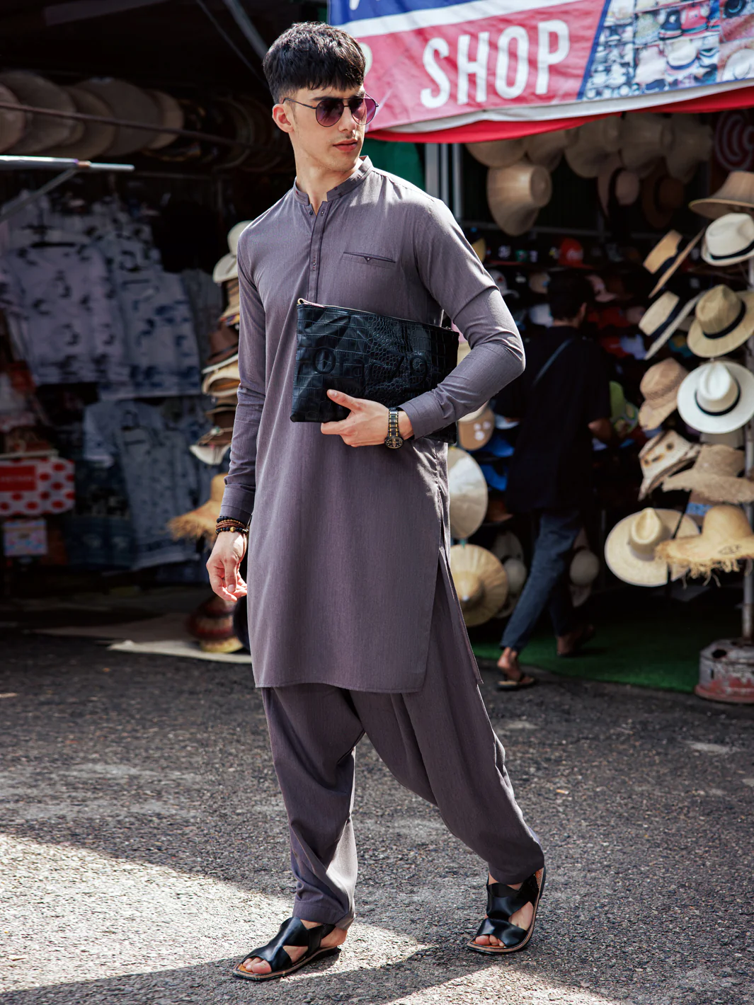Ash Grey Blended Kameez Shalwar - AL-KS-2992