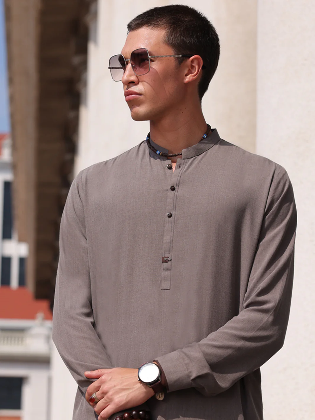 Grey Blended Kameez Shalwar - AL-KS-2996 - Image 2