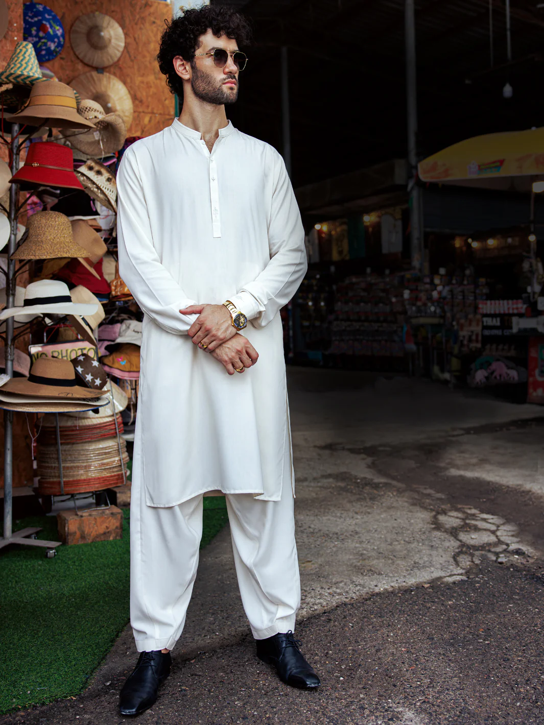Off White Blended Kameez Shalwar - AL-KS-2998