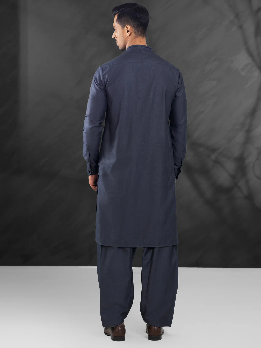 Charcoal Grey Blended Kameez Shalwar - AL-KS-3032 - Image 2