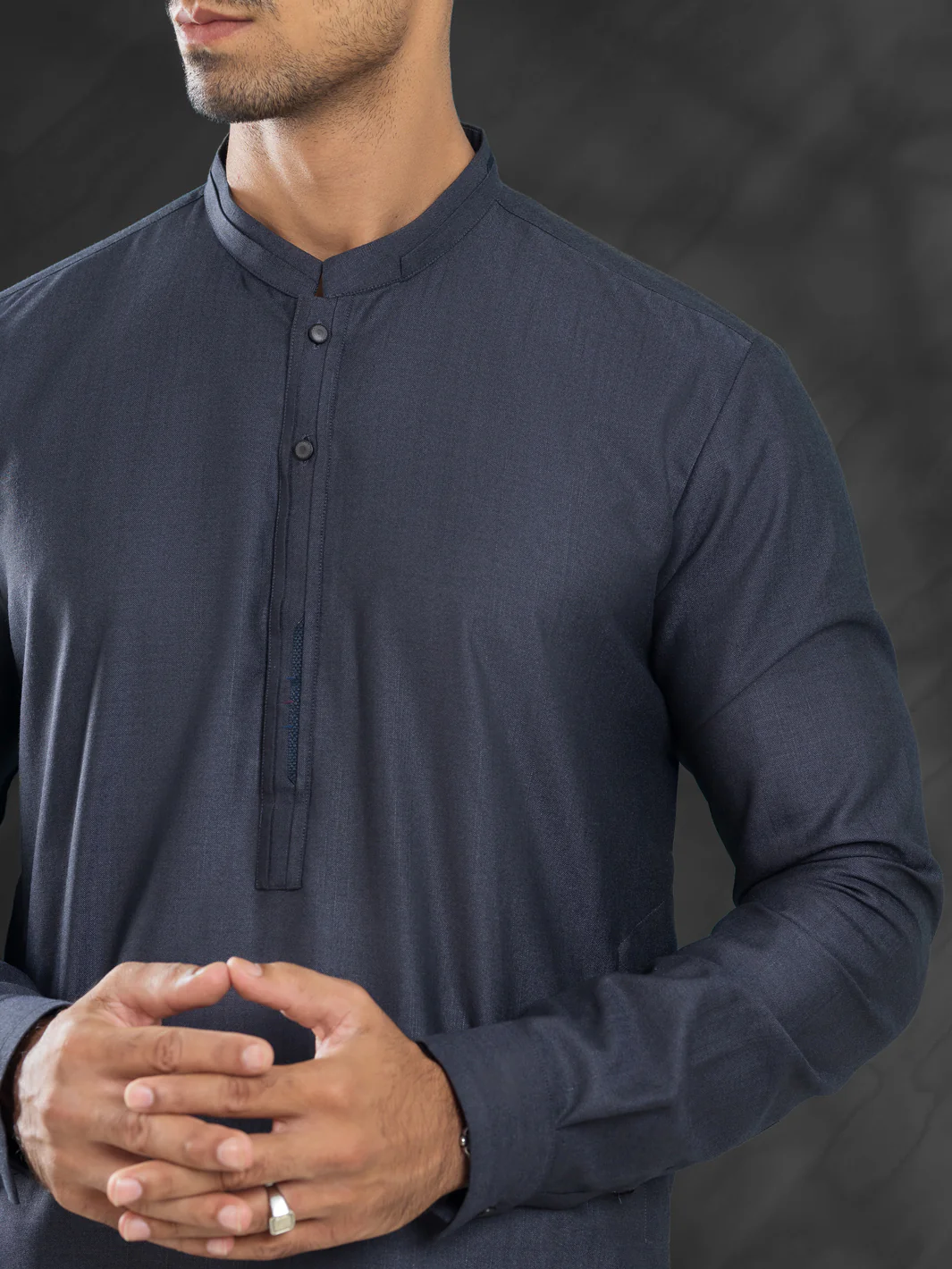 Charcoal Grey Blended Kameez Shalwar - AL-KS-3032 - Image 4