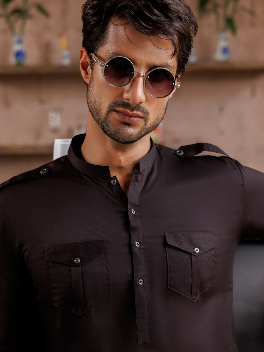 Dark Brown Cotton Kameez Shalwar - AL-KS-3037A - Image 3