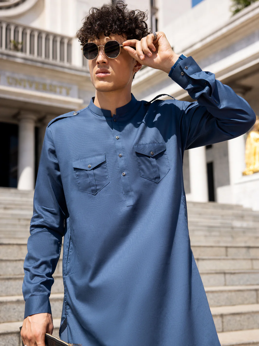Blue Cotton Kameez Shalwar - AL-KS-3037B - Image 2