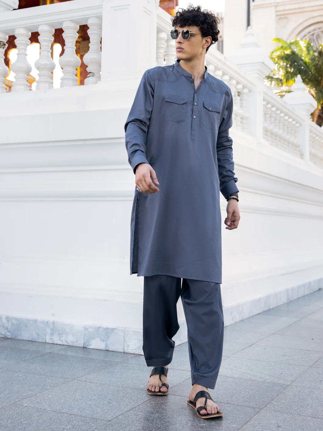 Grey Cotton Kameez Shalwar - AL-KS-3038A