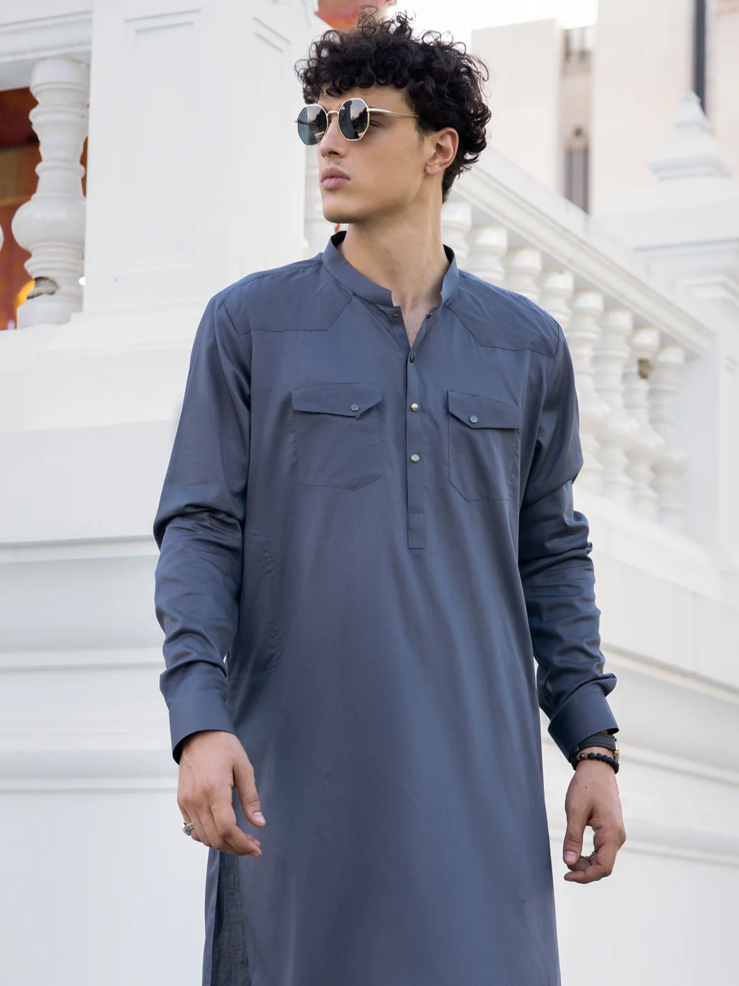 Grey Cotton Kameez Shalwar - AL-KS-3038A - Image 2
