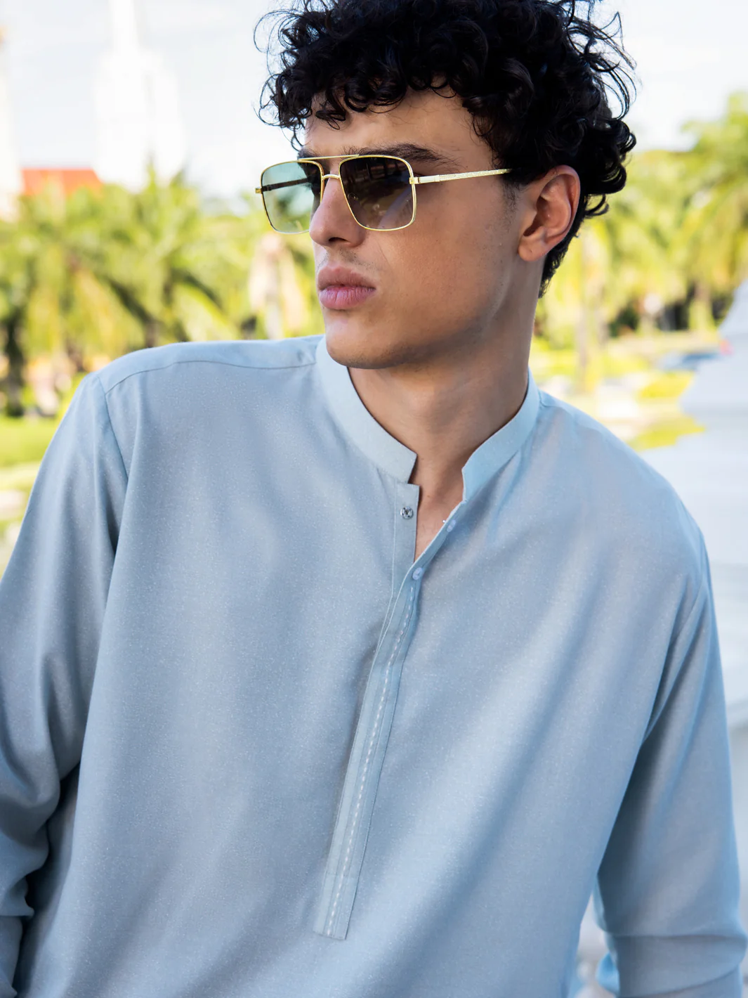 Sky Blue Blended Kameez Shalwar - AL-KS-3041 - Image 3