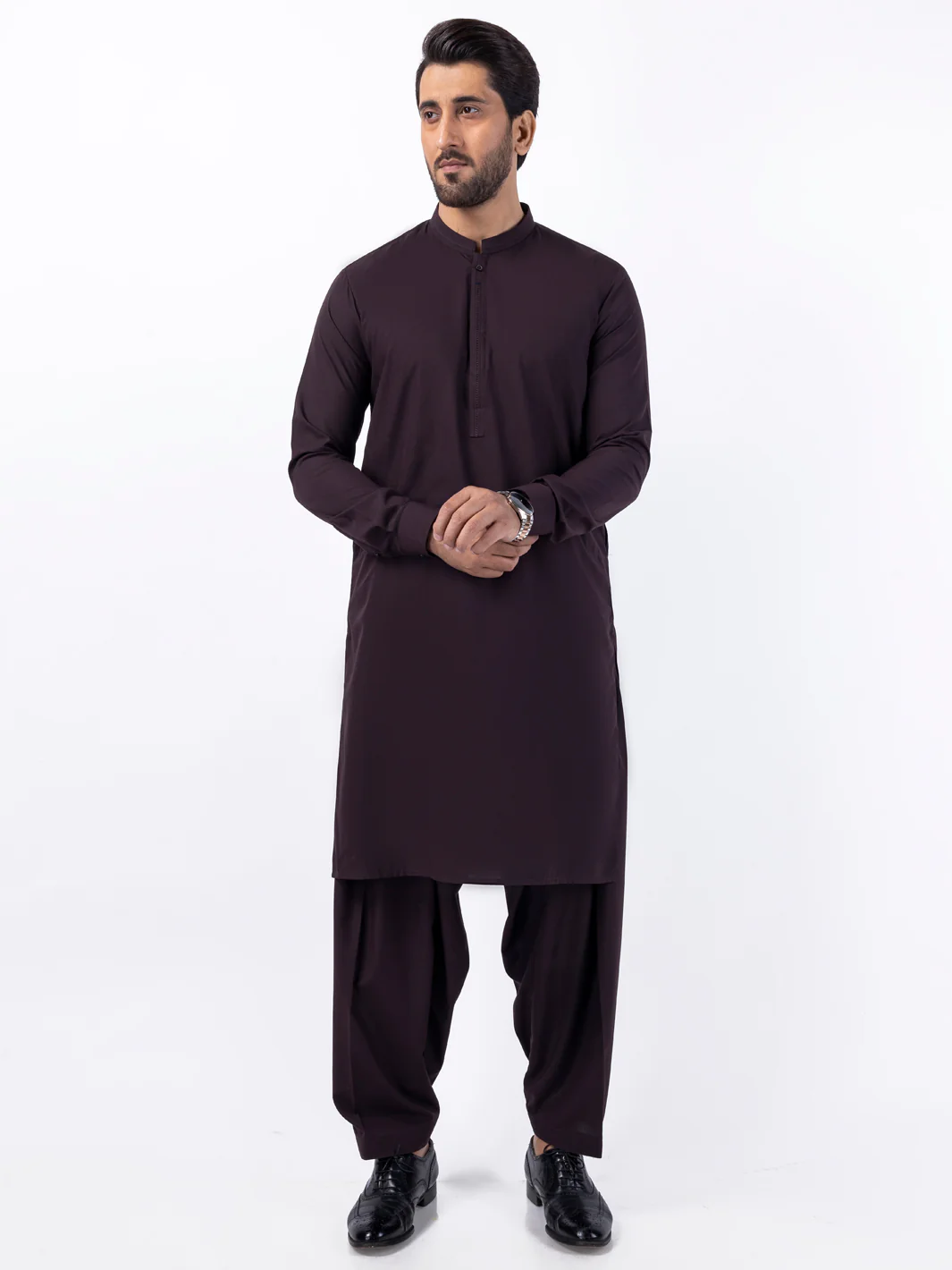Dark Brown Blended Kameez Shalwar - AL-KS-3056