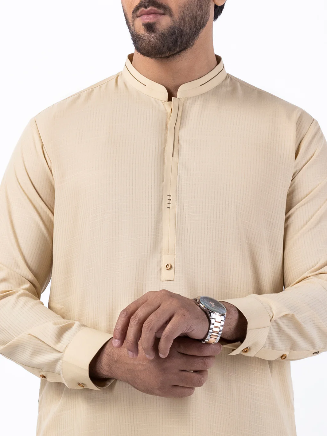 Beige Blended Kameez Shalwar - AL-KS-3064B - Image 4
