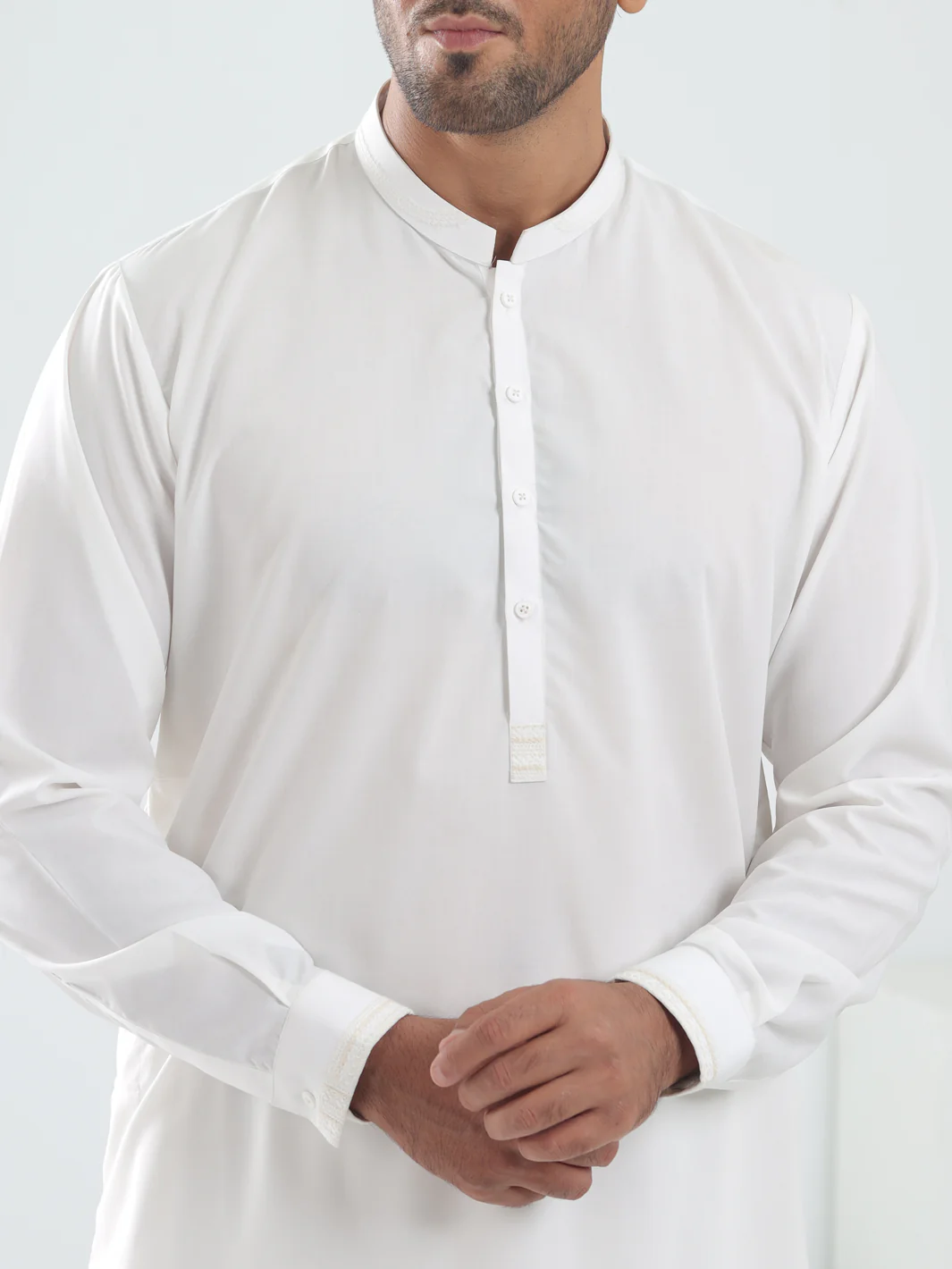 White Blended Kameez Shalwar - AL-KS-3075A - Image 2