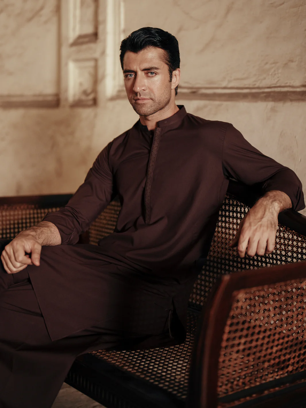 Dark Brown Blended Kameez Shalwar - AL-KS-3084 - Image 2