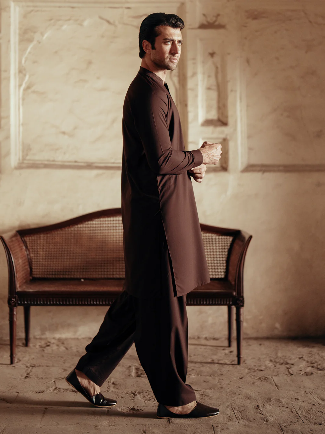 Dark Brown Blended Kameez Shalwar - AL-KS-3084 - Image 5