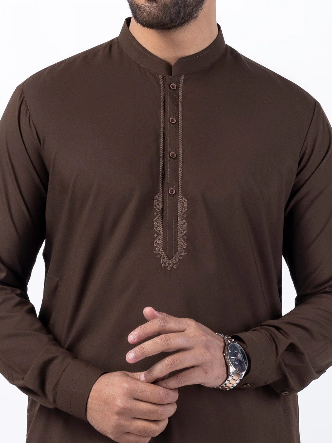 Brown Blended Kameez Shalwar - AL-KS-3087 - Image 4