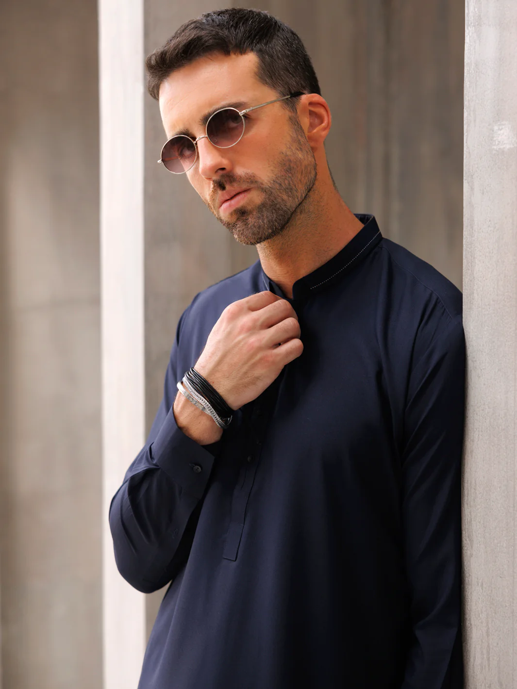 Dark Blue Blended Kameez Shalwar - AL-KS-3092 - Image 2