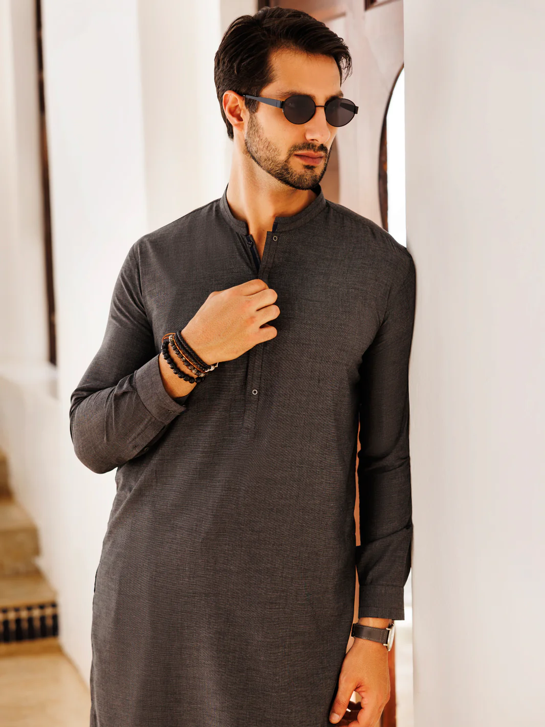 Grey Blended Kameez Shalwar - AL-KS-3094 - Image 2