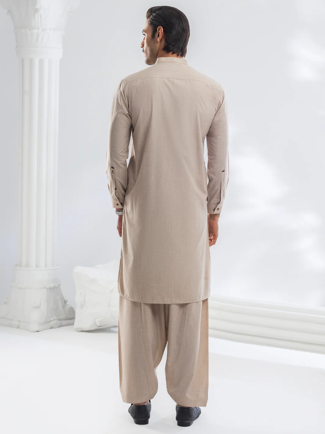 Beige Blended Kameez Shalwar - AL-KS-3109 - Image 2
