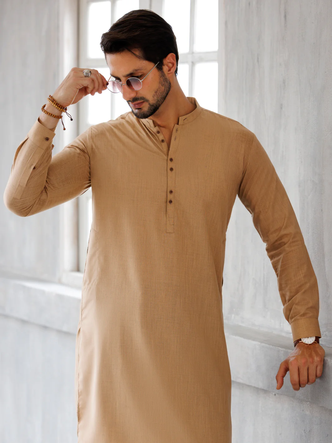 Camel Brown Blended Kameez Shalwar - AL-KS-3110 - Image 2
