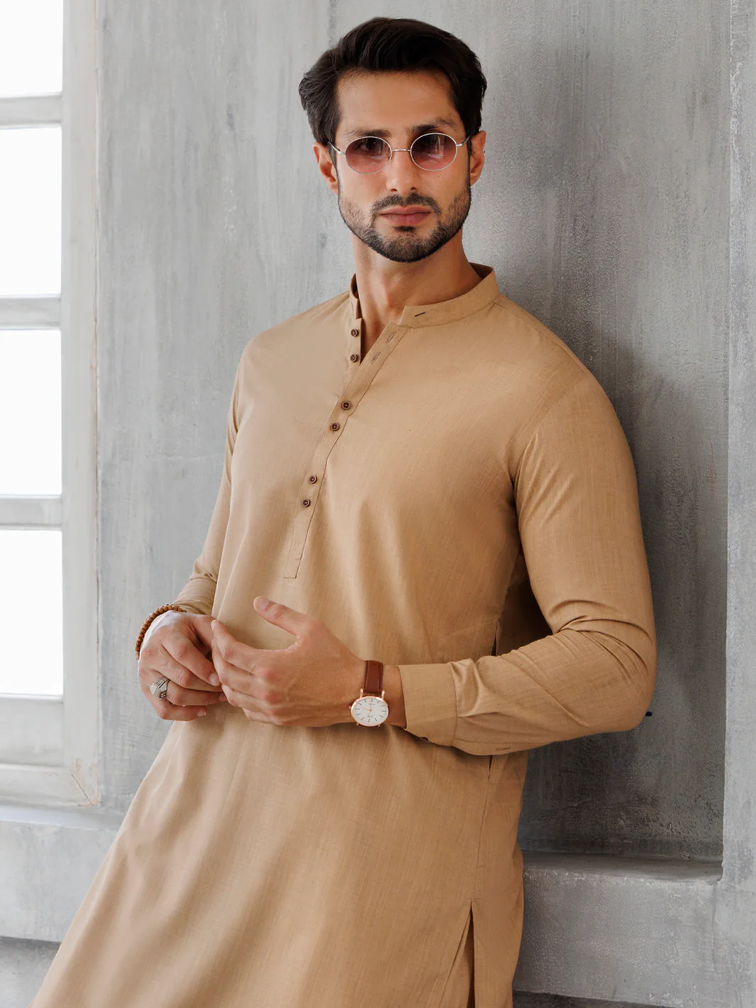 Camel Brown Blended Kameez Shalwar - AL-KS-3110 - Image 4