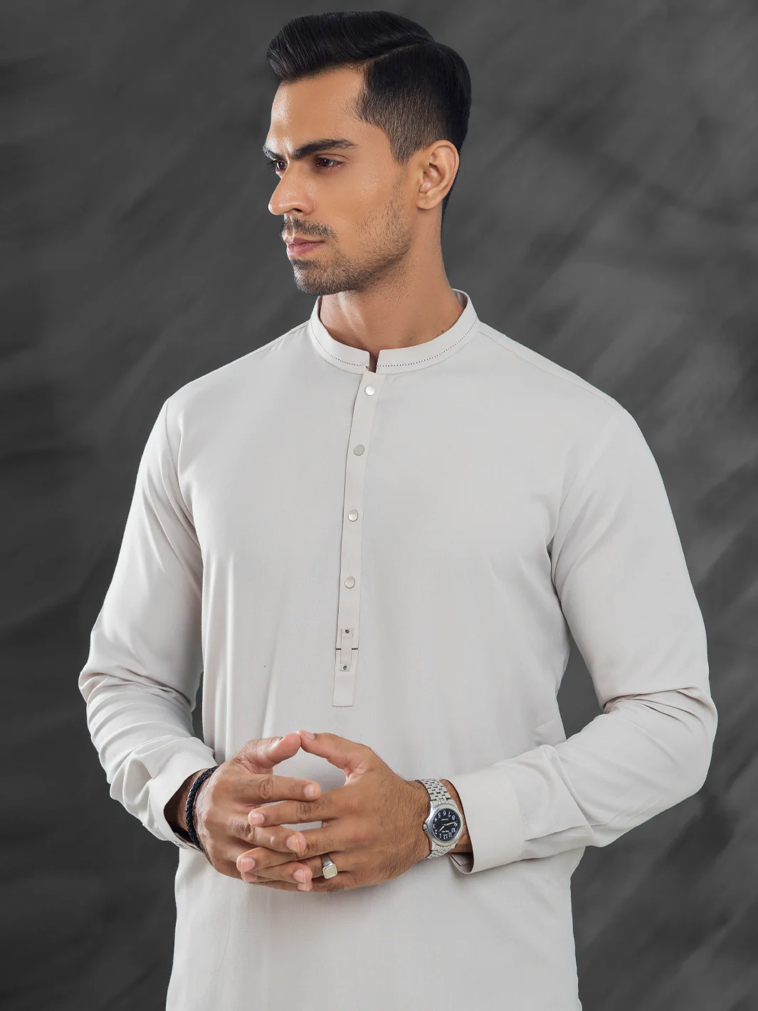 Light Grey Blended Kameez Shalwar - AL-KS-3112 - Image 3