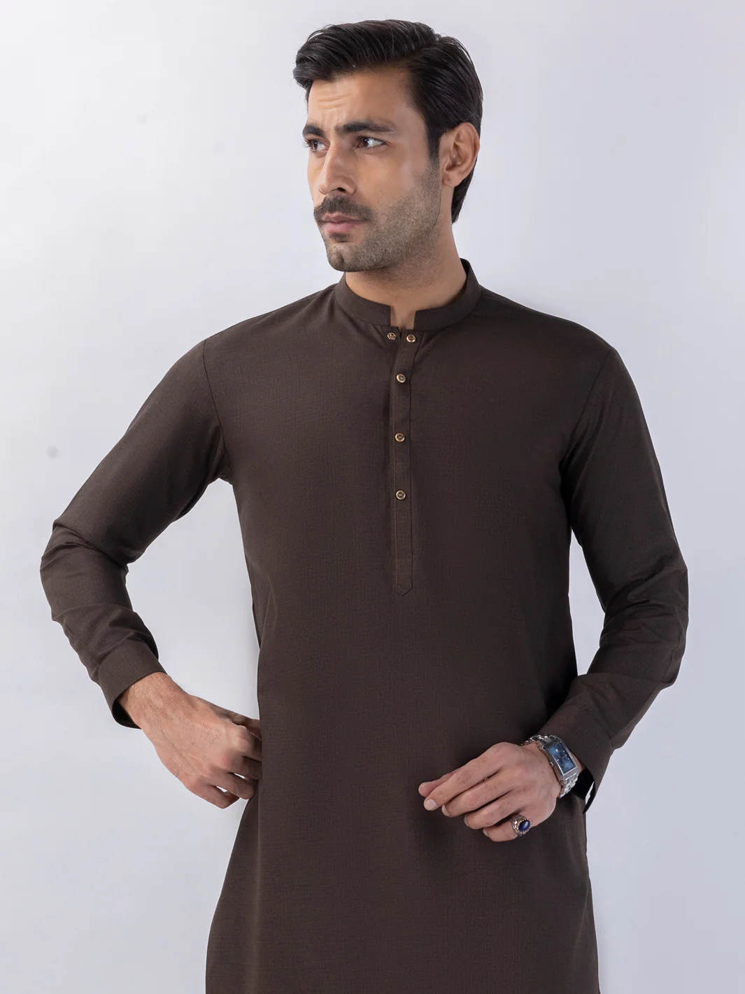 Brown Blended Kameez Shalwar - AL-KS-3123 - Image 2