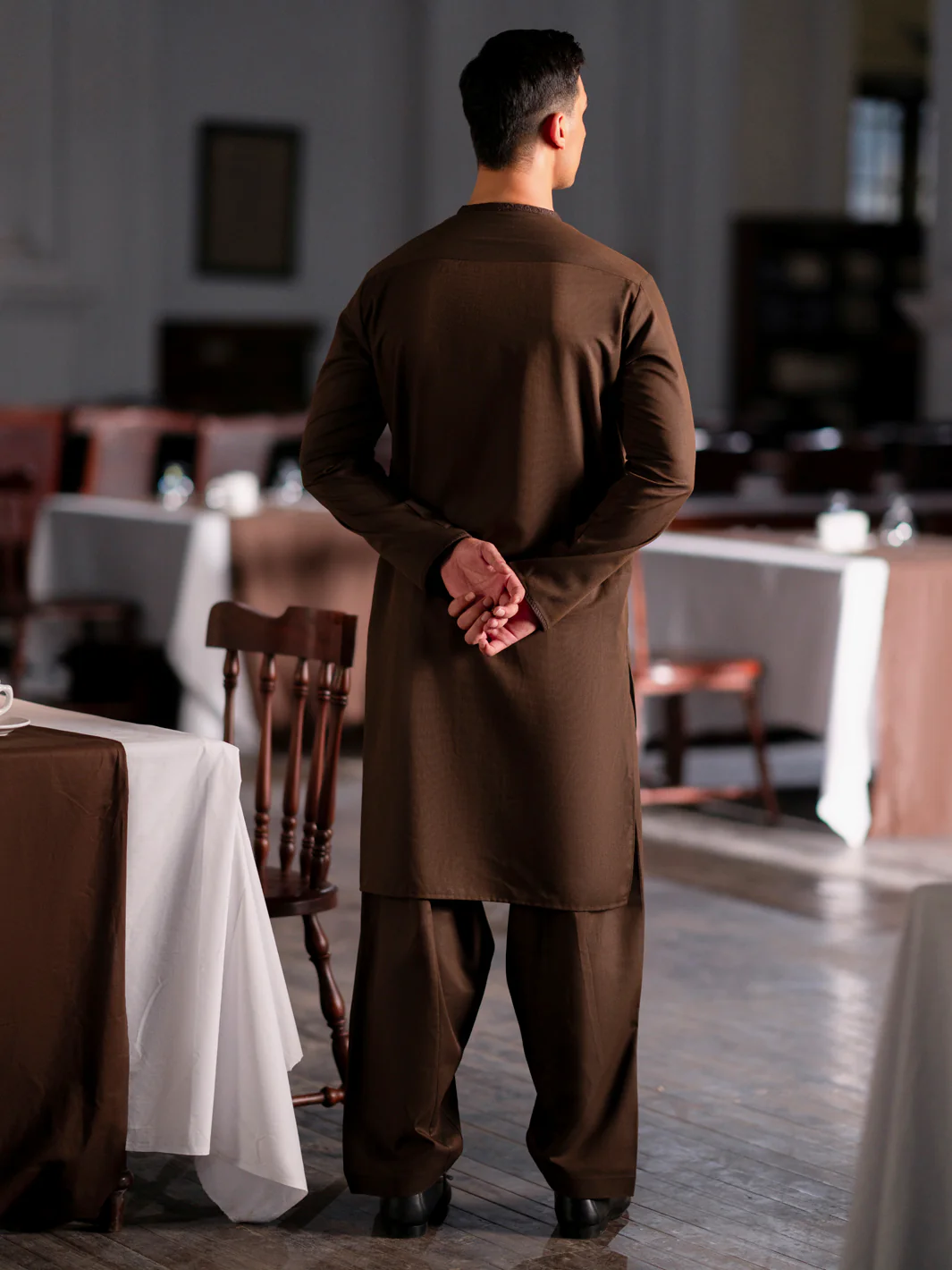 Brown Blended Kameez Shalwar - AL-KS-3127 - Image 3