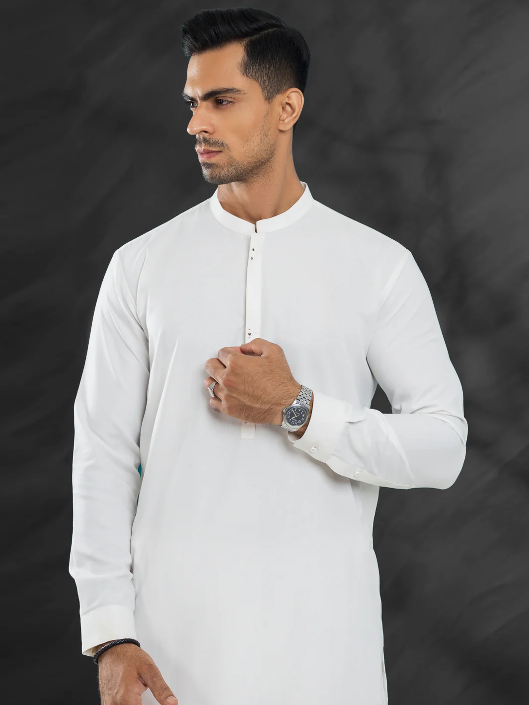 White Blended Kameez Shalwar - AL-KS-3131 - Image 3