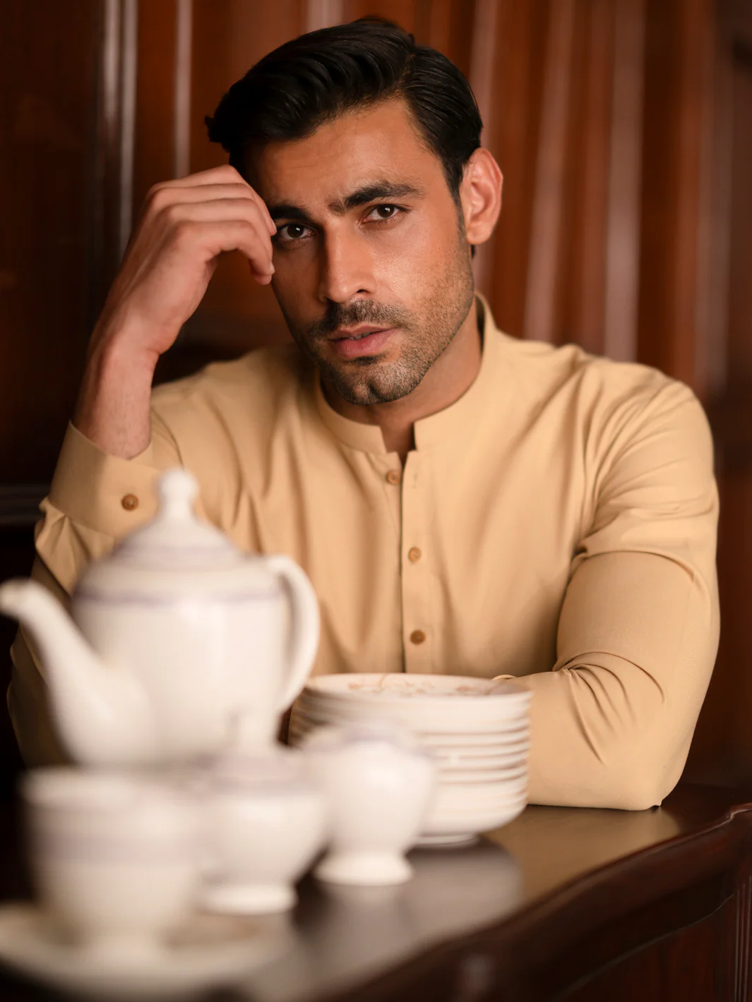 Beige Blended Kameez Shalwar - AL-KS-3132 - Image 2
