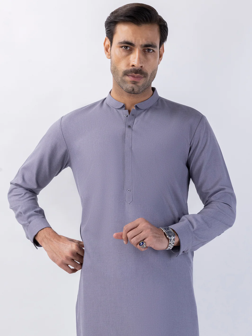 Light Grey Blended Kameez Shalwar - AL-KS-3137 - Image 2