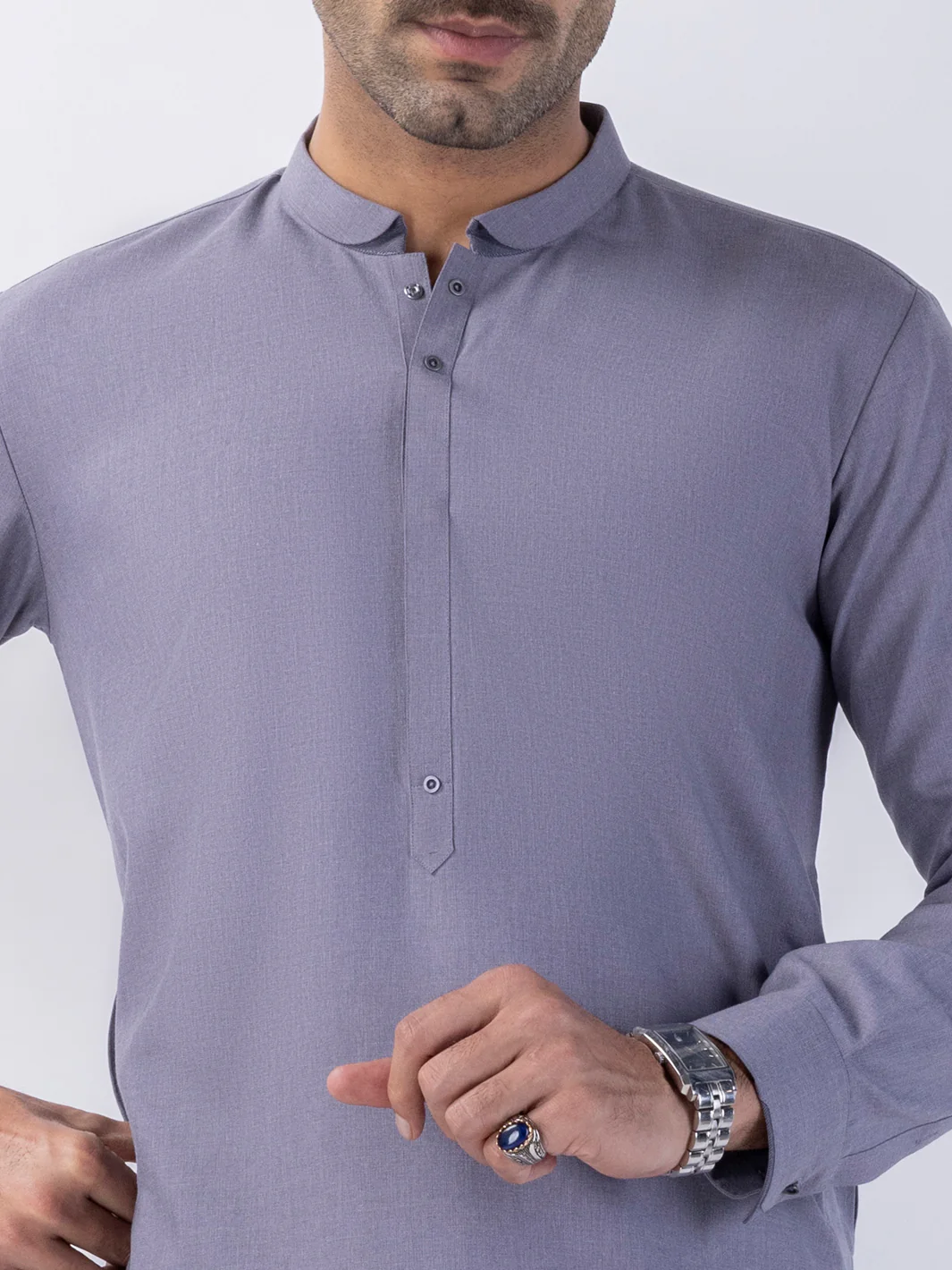 Light Grey Blended Kameez Shalwar - AL-KS-3137 - Image 4