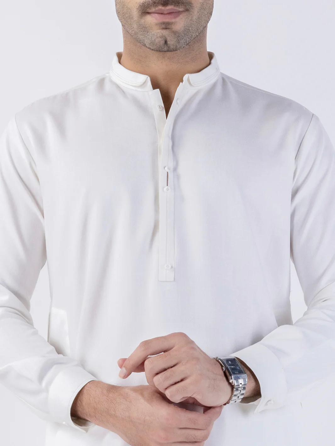 White Blended Kameez Shalwar - AL-KS-3138 - Image 3