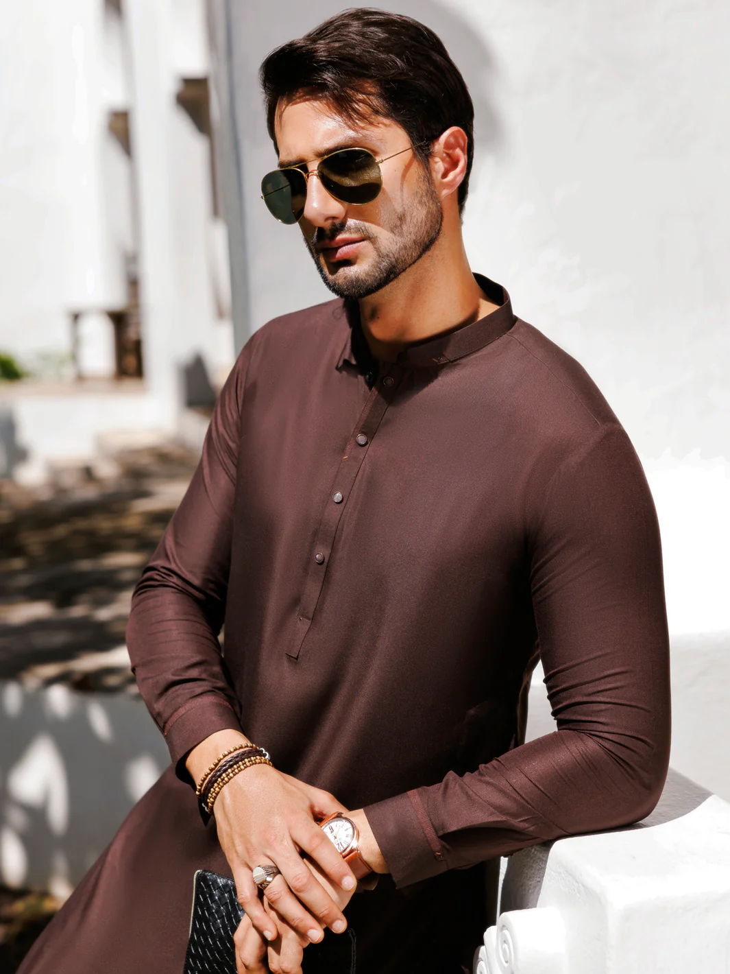 Brown Blended Kameez Shalwar - AL-KS-3143 - Image 2