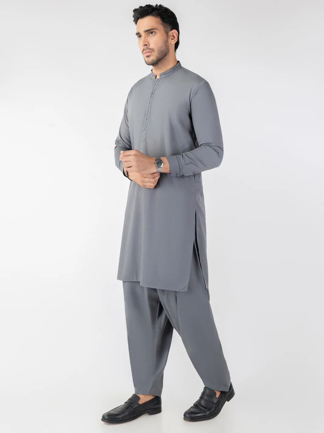 Grey Blended Kameez Shalwar - AL-KS-3146 - Image 4