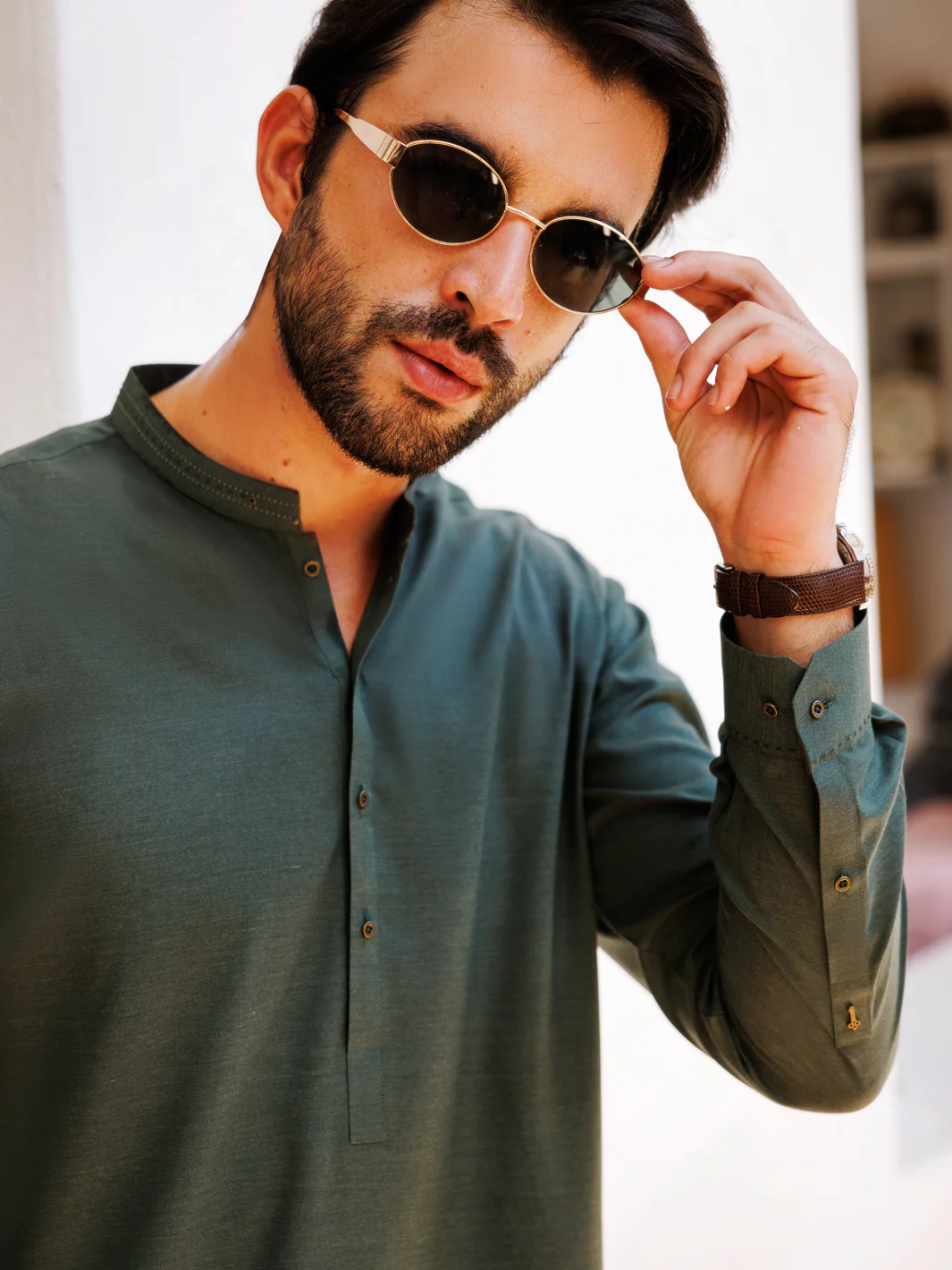 Bottle Green Blended Kameez Shalwar - AL-KS-3149 - Image 3