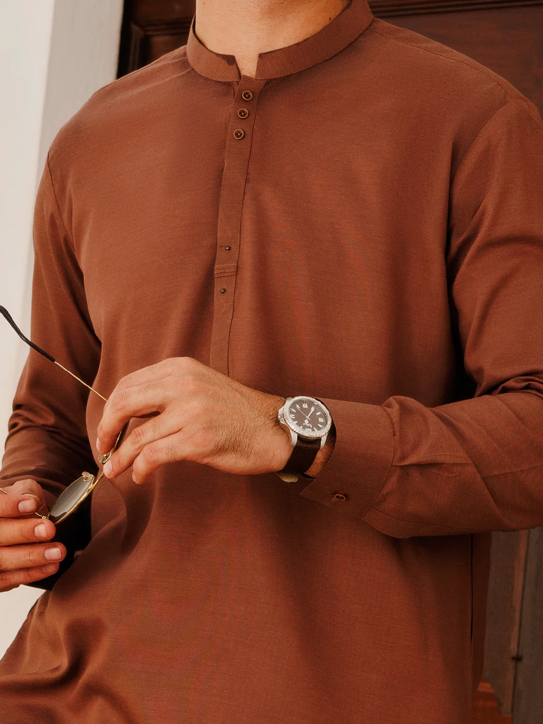 Brown Blended Kameez Shalwar - AL-KS-3151 - Image 3