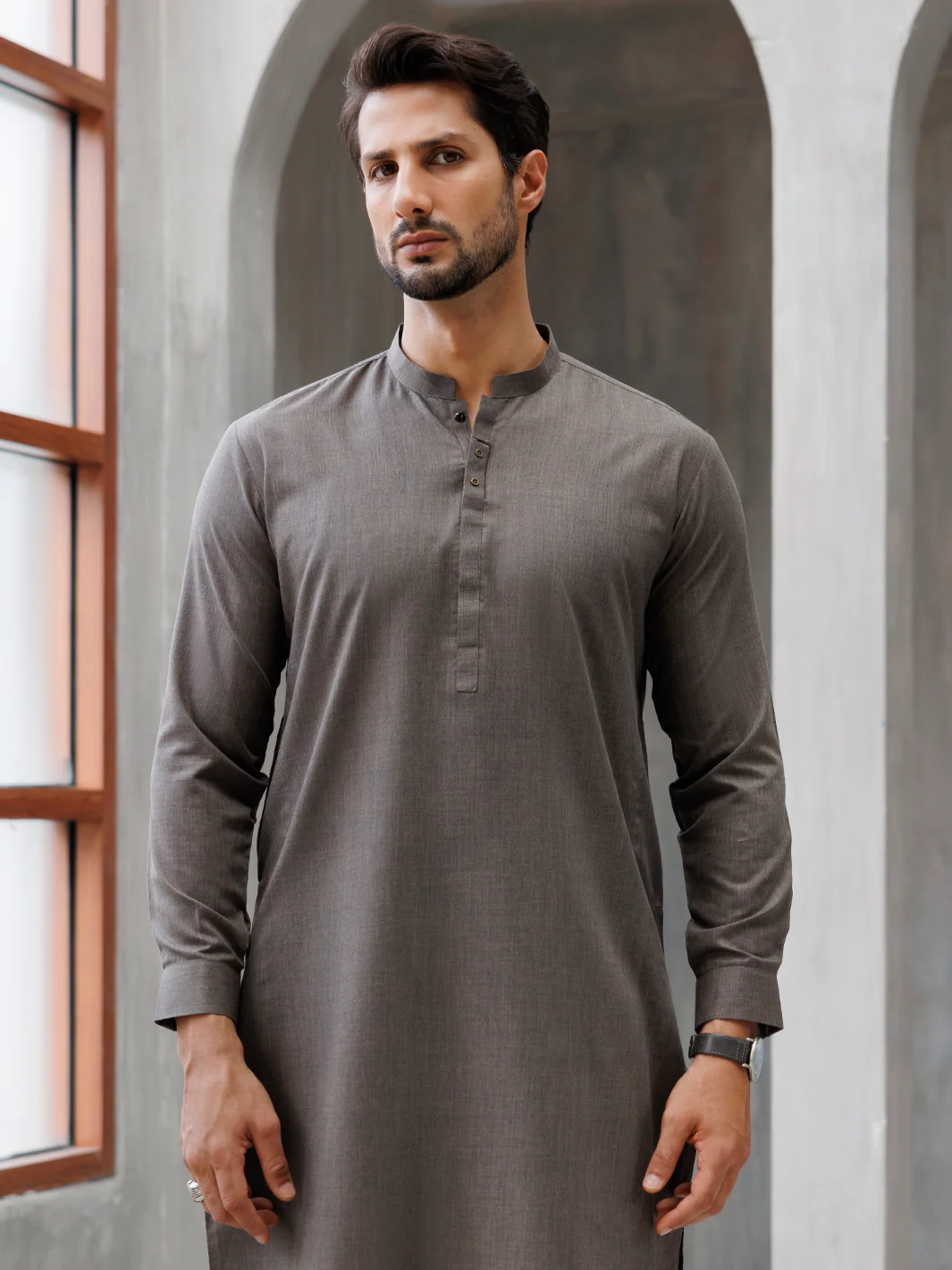 Brown Blended Kameez Shalwar - AL-KS-3155 - Image 2